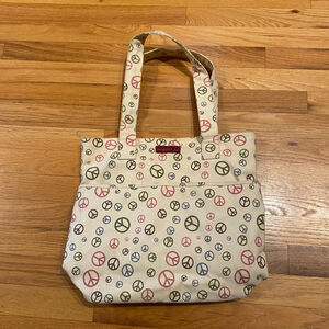 Bungalow 360 Tote Bag Canvas Peace Sign Shoulder Bag Hippie Beige Lined